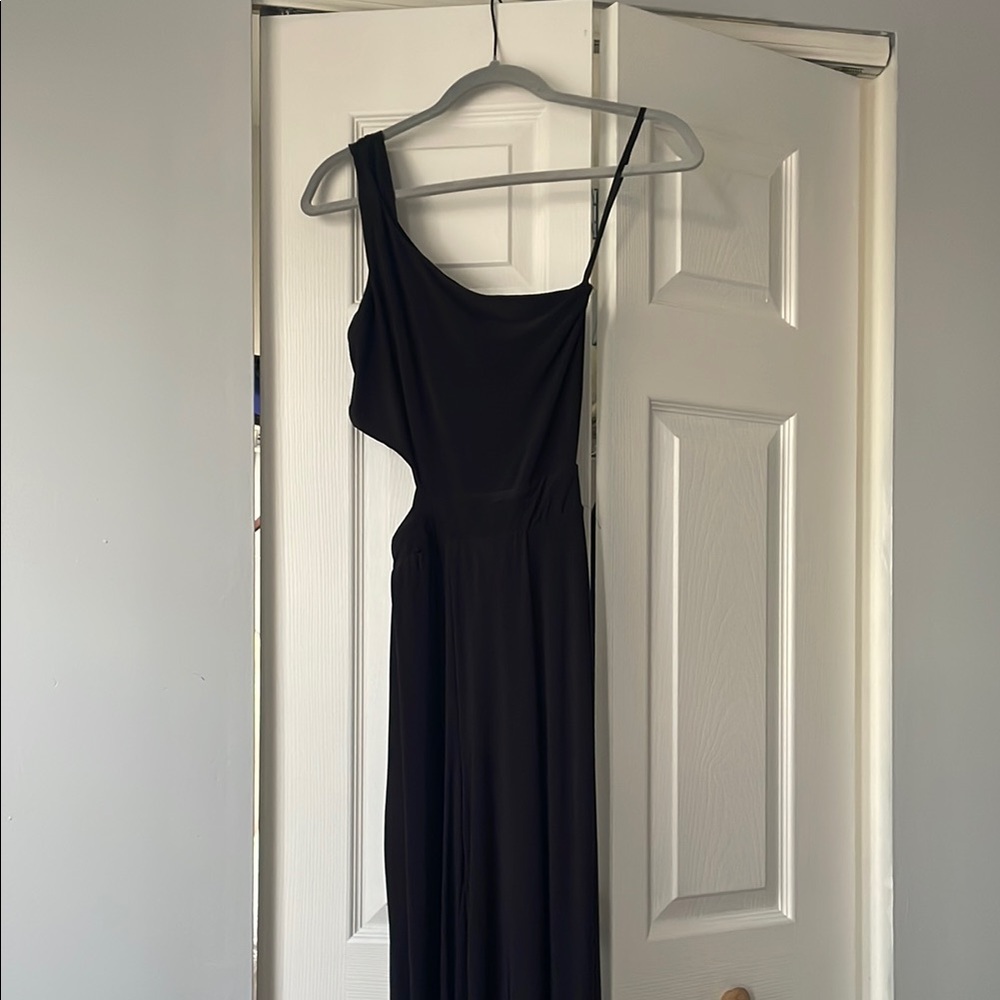 Black one shoulder jumpsuit with cut out